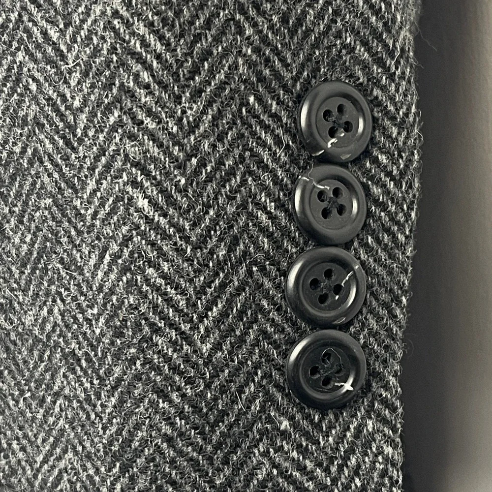 VTG Lands' End Lambswool Blazer Tweed Herringbone‎ 43R Sport Coat Grey *READ